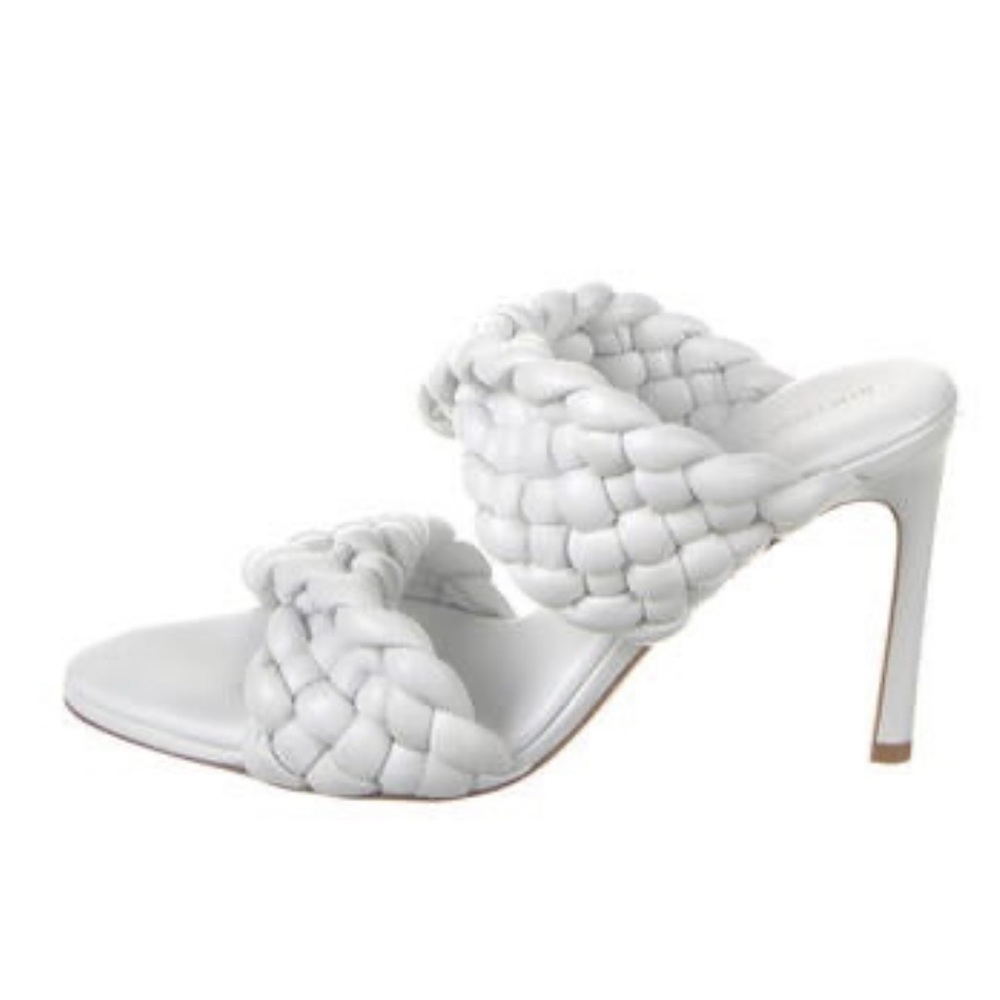 Bottega Veneta Curve White Lambskin Leather Padded Woven Sandal Size 38.5